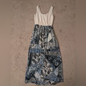 White/Blue Floral Slit Dress